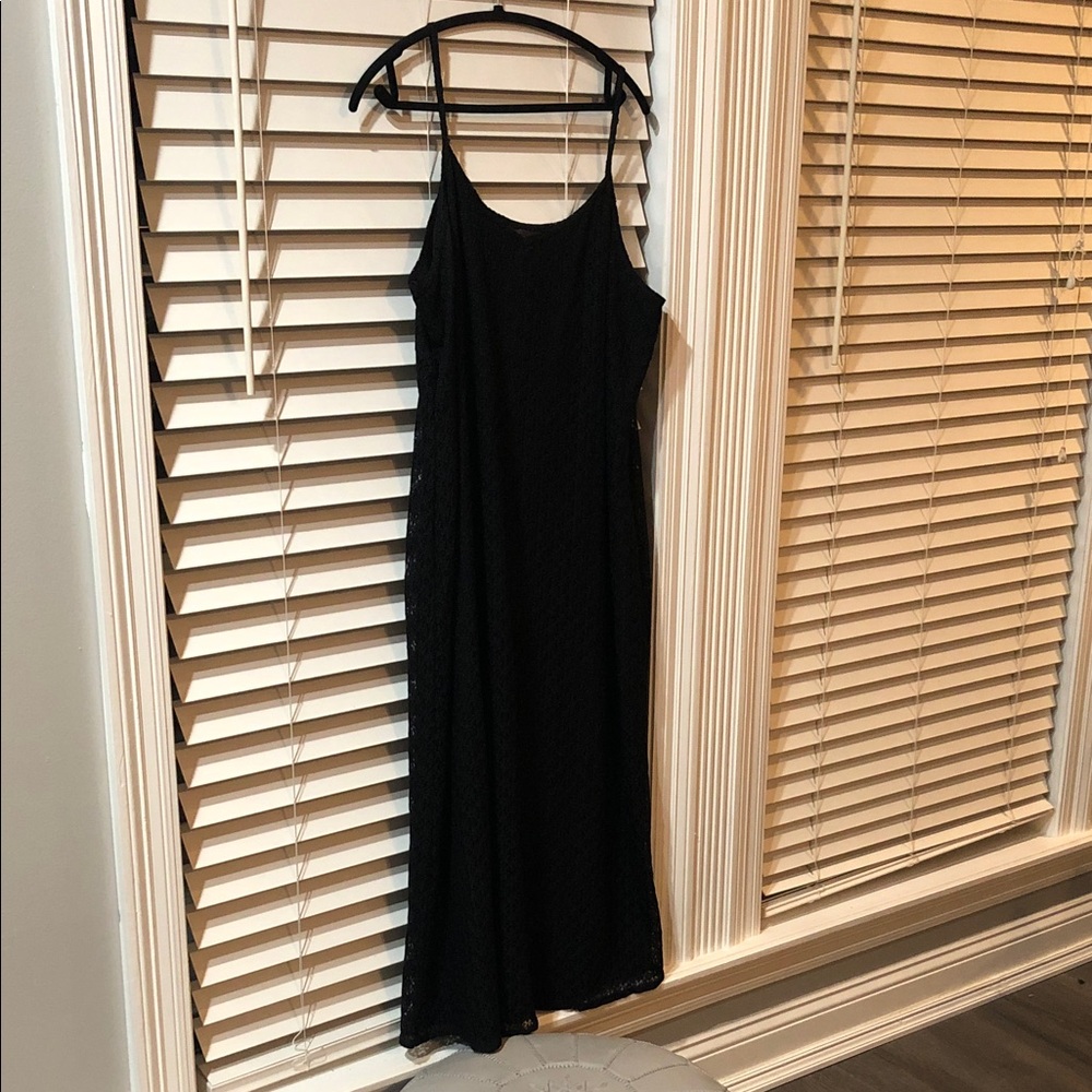Lane Bryant Black Maxi Lace Slip Dress with Spaghetti Straps lined